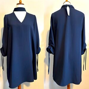 Zara Navy Blue Choker Dress with Tie Sleeves
